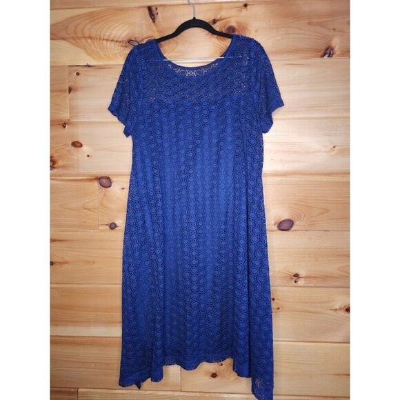 Lane Bryant Womens Plus Size 14/16 Navy Blue Lace Knee Length Short Sleeve Dress - Picture 1 of 9